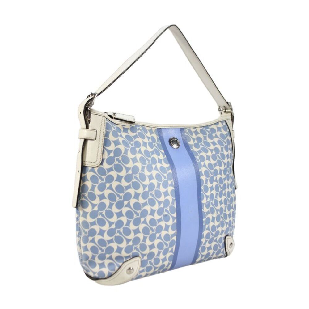 Coach Womens Coated Canvas Monogram Zip Medium Hobo Handbag Blue White - Picture 3 of 11